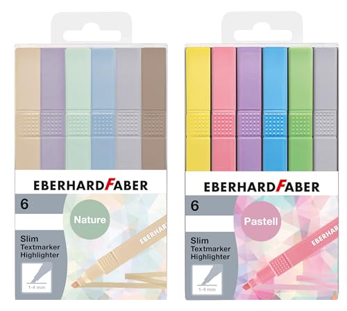 EBERHARD FABER 599041 - Textmarker Set Slim, 12 Marker Stifte in Natur- und Pastellfarben, Strichstärke 1-4 mm von Eberhard Faber