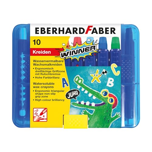 Eberhard Faber 521110 - Wachsmalkreide Winner, wasservermalbar, 10 Wachsmalstifte in praktischer Kunststoffbox von Eberhard Faber