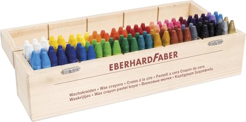 EBERHARD FABER 524020 - Wachsmalkreide Colori, 100 Wachsmalstifte in Holzbox, bruchsichere Kreiden in Dreikantform, wasserfest von Eberhard Faber