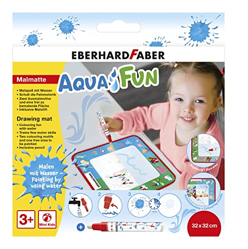 Eberhard Faber 524130 - Aqua Fun Malmatte für Malspaß mit Wasser, eine ca. 32 x 32 cm große Matte mit 2 Ausmalmotiven und freier Malfläche, inkl. Aquamalstift von Eberhard Faber