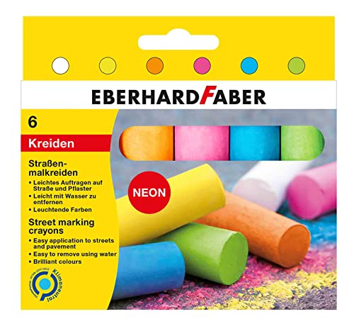 Eberhard Faber 526505 - Straßen-Malkreiden in 6 leuchtenden Neon-Farben, im Kartonetui, Kreide für bunten Mal-Spaß auf Asphalt, Straßen und Gehwegen von Eberhard Faber