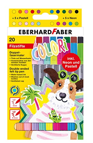 Eberhard Faber 550020 - Filzstifte Set Colori, 20 Malstifte im Kartonetui, Filzstifte dicke und dünne Spitze von Eberhard Faber