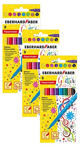 Eberhard Faber 551008 - Glitzer Fasermaler im Kartonetui (3 Packungen, Glitzer 8er Etui) von Eberhard Faber