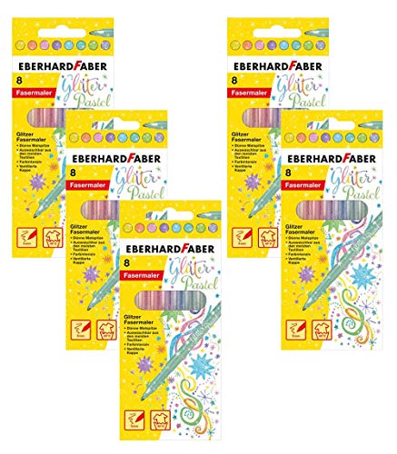 Eberhard Faber 551009 Glitzer Fasermaler in Pastell Farben im Kartonetui (5er Pack / Pastell Farben) von Eberhard Faber