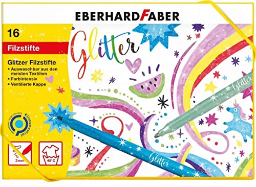 Eberhard Faber 551016 - Glitzer Filzstifte Set, 16 Malstifte mit Basic und Pastell Farben von Eberhard Faber