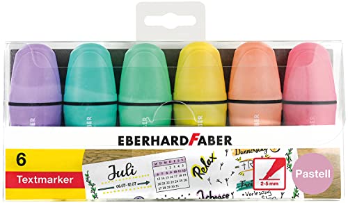 Eberhard Faber 551403 - Mini Textmarker Pastell mit Keilspitze, 6 Marker Stifte im Etui von Eberhard Faber