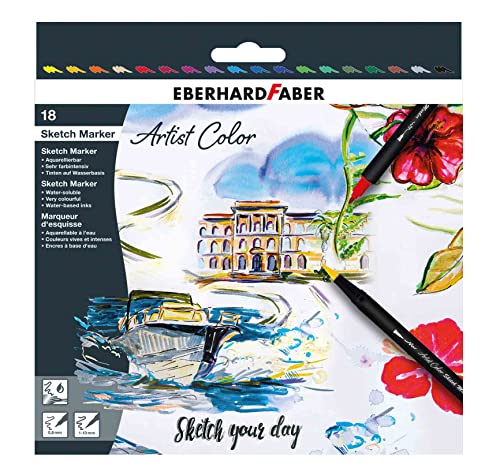 Eberhard Faber 558218 - Sketch Marker Artist Color, 18 Filzstifte dicke und dünne Spitze, aquarellierbar von Eberhard Faber