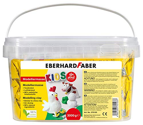 Eberhard Faber 570103 - Modelliermasse lufttrocknend weiß, 3 kg EFA Plast Kids tonbasiert von Eberhard Faber