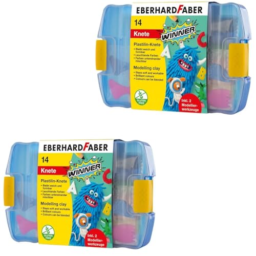 Eberhard Faber 572010 - Plastilin Knete Winner, 14er Kunststoffbox mit 7 leuchtenden Farben und 2 Modellierwerkzeugen (2) von Eberhard Faber