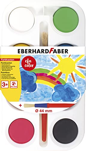 Eberhard Faber 577008 - Farbkasten EFA Color mit 8 Farbtabletten 44 mm und Pinsel, auch als Mischpalette geeignet von Eberhard Faber