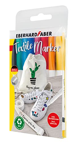 Eberhard Faber 578208 - Textilmarker mit Schablonen, 8 Textilstifte waschmaschinenfest von Eberhard Faber