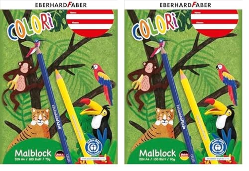 Eberhard Faber 579960 - Malblock DIN A4, weiß, 100 Blatt 70 g/m² Papier, Zeichenblock radierfest (Packung mit 2) von Eberhard Faber