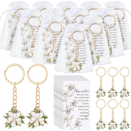 Ecally 20 Set Beerdigungsgeschenke für Gäste, Engel-Schlüsselanhänger, Feier des Lebens, Glücksbringer, Friedenstaube, Gedichtkarten, Organza-Geschenktüten für Gedenkpartys, Verluste eines geliebten von Ecally