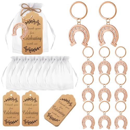 Ecation Hufeisen-Partygeschenke, 20 Sets, Hufeisen-Schlüsselanhänger, Hufeisen-Schlüsselanhänger, Taufe, Partygeschenk, Glücksbringer mit Dankeschön-Etiketten, für Hochzeit, Babyparty, Gastgeschenk von Ecation