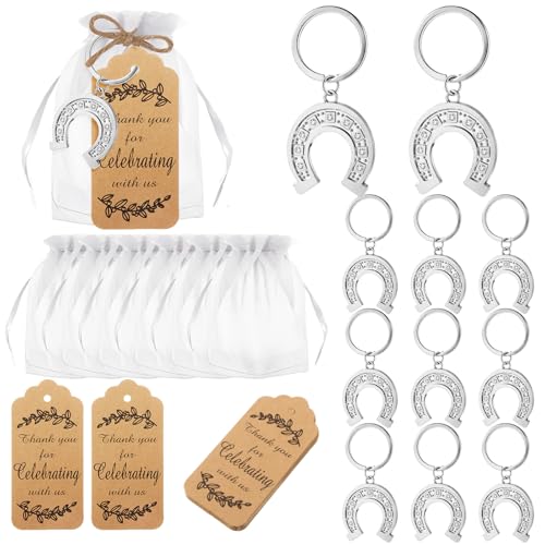 Ecation Hufeisen-Partygeschenke, 20 Sets, Hufeisen-Schlüsselanhänger, Hufeisen-Schlüsselanhänger, Taufe, Partyzubehör, Glücksbringer mit Dankeschön-Etiketten, für Hochzeit, Geschenk, Babyparty, von Ecation