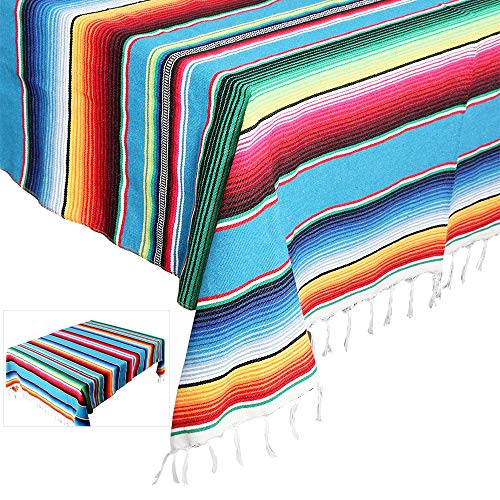 eccbox Große mexikanische Serape-Decke mit verschiedenen hellen Farben, mexikanische Tischdecke für mexikanische Hochzeitsparty-Dekorationen, 213 x 150 cm (blau) von eccbox