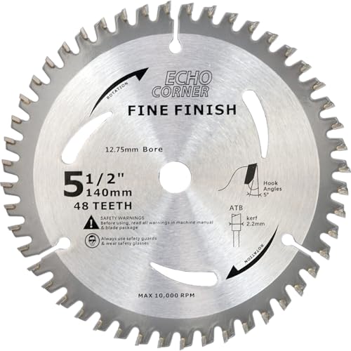 Echo Corner 140mm Kreissägeblatt 12.7mm-Bohrung 48-Zahn For Feinbearbeitung Querschnitt Holz Hartholz Weichholz Laminat Furnier Sperrholz MDF Kunststoff von Echo Corner