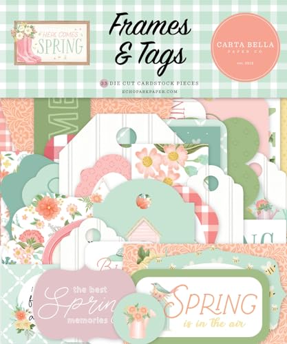 Carta Bella Cardstock Ephemera 33/Pkg-Frames & Tags, Here Comes Spring von Echo Park Paper Company