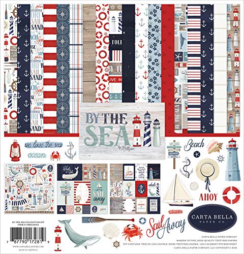 Carta Bella Paper Company By The Sea Collection Kit Papier, Rot, Blau, Marineblau, Blaugrün, Creme von Echo Park Paper Company