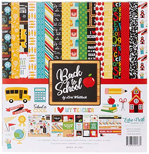 Echo Park Paper Company 1 Back to School Collection Kit Papier, Blau/Schwarz/Rot/Grün/Gelb, 12-x-12 von Echo Park Paper Company