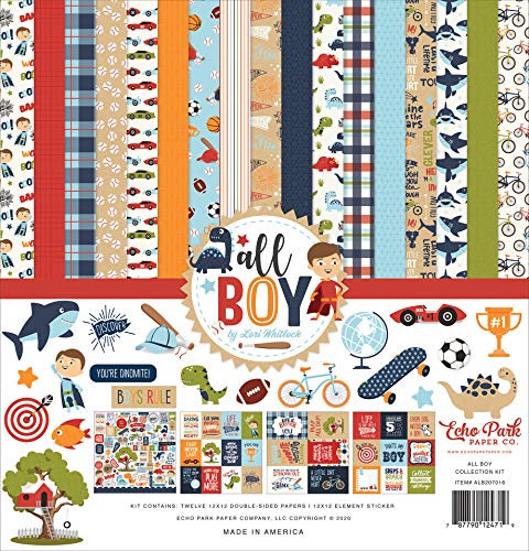 Echo Park Paper Company ALB207016 All Boy Collection Kit Papier, Rot, Grün, Navy, Blau, Orange, Kraftpapier von Echo Park Paper Company