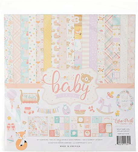 Echo Park Paper Company Hello Baby Girl Collection Kit Papier, Pink, Petrol, Gelb, Lila, Orange von Echo Park Paper Company