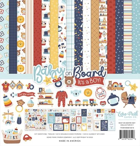 Echo Park – Baby On Board – 30,5 x 30,5 cm Boy Collection Kit – 12 doppelseitige Papiere von Echo Park Paper