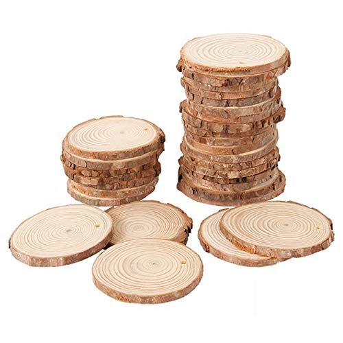 Echwave 40Pcs 3-4CM Unvollendete NatüRliche Runde Holzscheiben Kreise mit Baumrinde Scheiben für DIY Haus Dekoration von Echwave