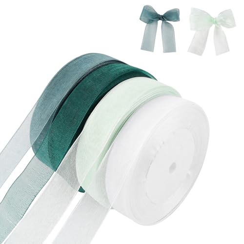 EclipseGuard 4 Rollen 45m Organzaband, 20mm Breit Geschenkband Hochzeit Weiss, Aqua Grün, Wald Grün, Salbei Grün, geschenkband, Transparente Romantik für Geschenkverpackung Hochzeitsdekoration von EclipseGuard