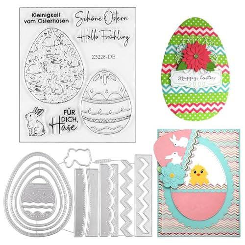 EclipseGuard Silikonstempel Ostern Deutsch Set, Clear Stempel Ostereier Osterhasen Ostern Silikonstempel, Metall Schneiden Sterben Set DIY Journal Scrapbooking Fotoalbum Stempelset von EclipseGuard