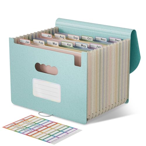 EcoStash Dokumentenmappe A4 12 Fächer, Weizenstroh Fächermappe Sortiermappe Bunte Datei Ordner Organizer, Akkordeon Aktenmappe Ordnungsmappe, BPA-frei, Zurück zur Natur, Gesundes Leben-Himmelblau von EcoStash