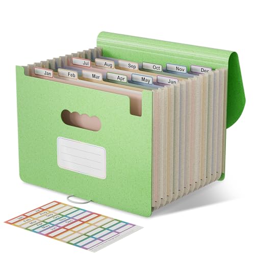 EcoStash Dokumentenmappe A4 12 Fächer, Weizenstroh Fächermappe Sortiermappe Bunte Datei Ordner Organizer, Akkordeon Aktenmappe Ordnungsmappe, BPA-frei, Zurück zur Natur, Gesundes Leben-Mintgrün von EcoStash