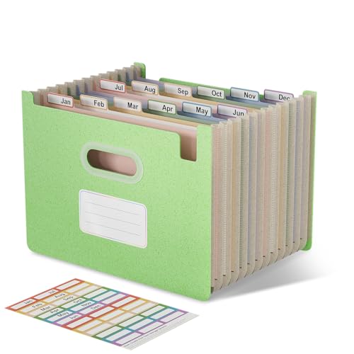 EcoStash Dokumentenmappe A4 12 Fächer, Weizenstroh Fächermappe Sortiermappe Bunte Ordner Organizer, Akkordeon Aktenmappe, Aufrecht und Oben Offen, BPA-frei, Zurück zur Natur, Gesundes Leben-Mintgrün von EcoStash