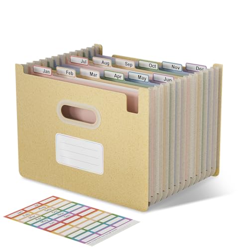 EcoStash Dokumentenmappe A4 12 Fächer, Weizenstroh Fächermappe Sortiermappe Bunte Ordner Organizer, Akkordeon Aktenmappe, Aufrecht und Oben Offen, BPA-frei, Zurück zur Natur,Gesundes Leben-Weizengelb von EcoStash