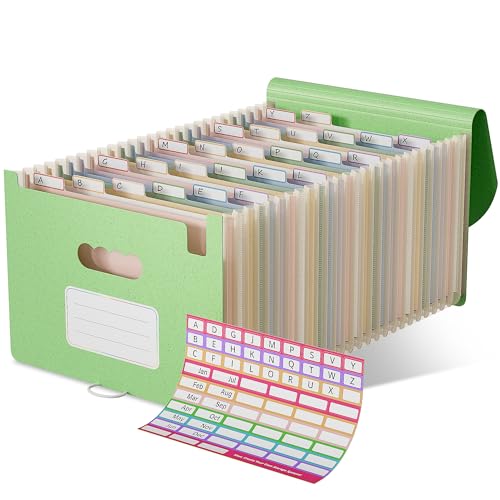 EcoStash Dokumentenmappe A4 26 Fächer, Weizenstroh Fächermappe Sortiermappe Bunte Datei Ordner Organizer, Akkordeon Aktenmappe Ordnungsmappe, BPA-frei, Zurück zur Natur, Gesundes Leben-Mintgrün von EcoStash