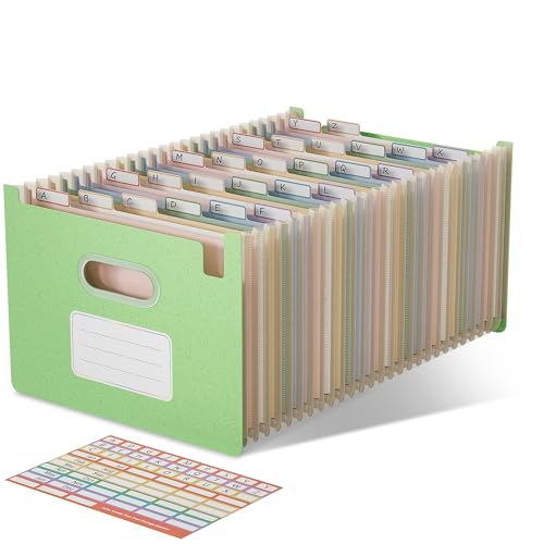 EcoStash Dokumentenmappe A4 26 Fächer, Weizenstroh Fächermappe Sortiermappe Bunte Ordner Organizer, Akkordeon Aktenmappe, Aufrecht und Oben Offen, BPA-frei, Zurück zur Natur, Gesundes Leben-Mintgrün von EcoStash