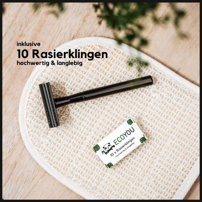 Ecoyou Rasierhobel Metallic Black Inkl. 10 Klingen, Geschlossener Kamm, Damen & Herren, Nachhaltiger Nassrasierer von EcoYou