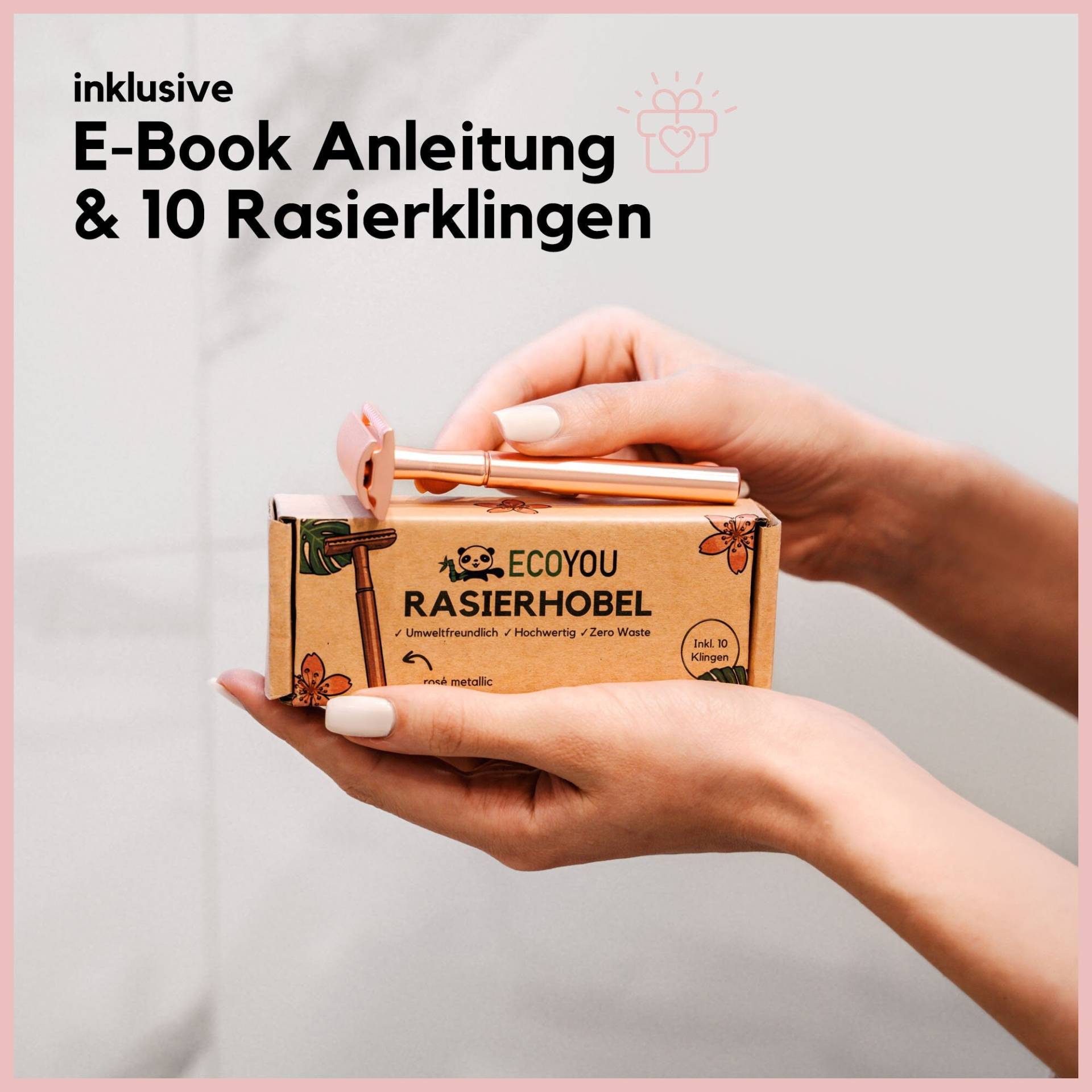 Ecoyou Rasierhobel Metallic Rosé Inkl. 10 Klingen, Geschlossener Kamm, Damen & Herren - Nachhaltiger Nassrasierer von EcoYou