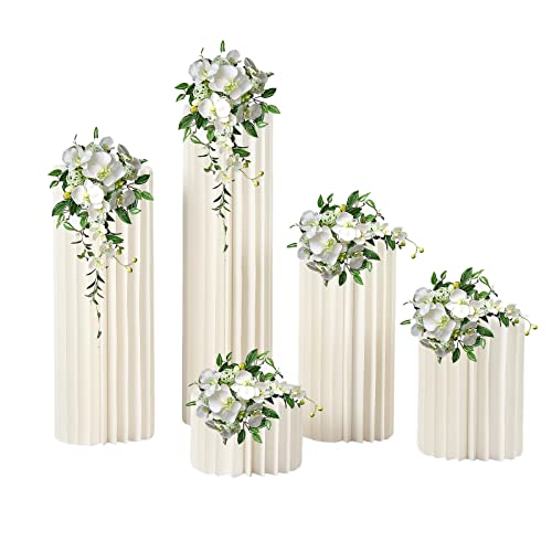 Ecoggeder Hochzeit Blumenständer Karton Vasen 5 Stück Faltbarer Blumenständer Dekosäule Partytische aus Karton Display-Papiersäulen für Hochzeit, Verlobung, Geburtstag, Tischdekoration von Ecoggeder