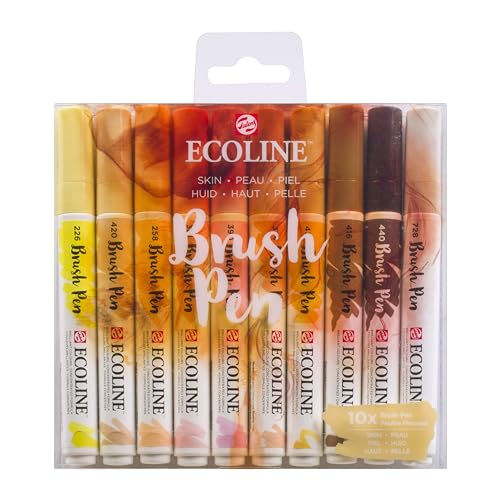 Ecoline Brush Pen-Set mit 10 flüssigen Aquarellstiften – Hautfarbtöne | Mischbare Pinselstifte für Handlettering, Zeichnen und Basteln von Ecoline