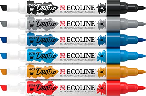 Ecoline Duotip flüssige Aquarellstifte 6er-Set – Urbane-Landschaften-Farben | Stifte mit feiner Kugelspitze und breiter Keilspitze von Ecoline