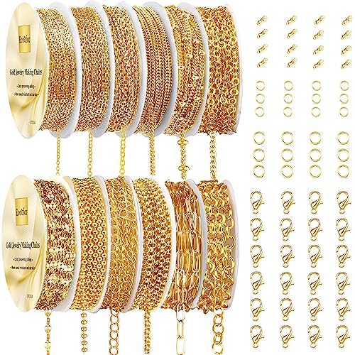 Ecoofor Gold Necklace Chains für Schmuckherstellung, 35,1 Feet 12 Rollen mit Jump Rings/Lobster Clasps/Connectors von Ecoofor