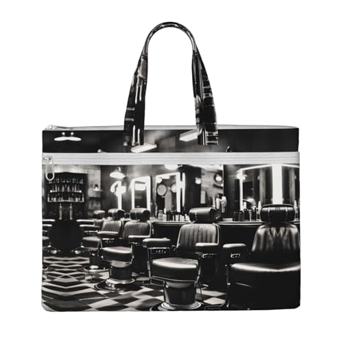 Barber Shop Monochromer Stil Druck Leinwand Tragetasche Dokumententasche Reißverschluss Aktentasche Business Aktentasche Tasche für Büro Reisen von EdWal