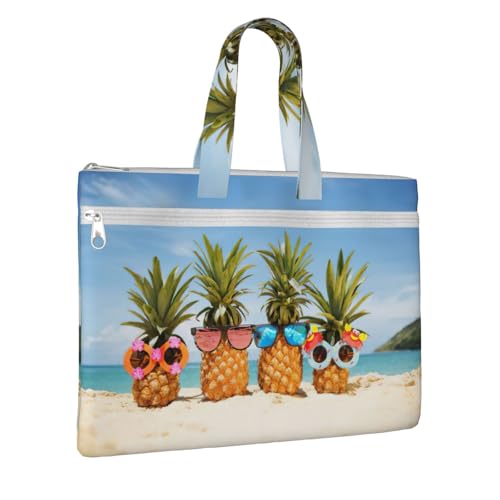 Canvas-Tragetasche mit Ananas-Motiv, Motiv: Ozean, Strand, Dokumententasche mit Reißverschluss, Aktentasche für Büro, Reisen von EdWal