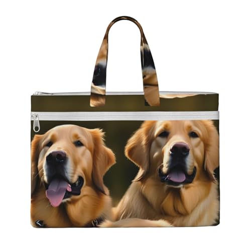 Canvas-Tragetasche mit Golden Retriever-Druck, Dokumententasche, Reißverschluss, Aktentasche für Büro, Reisen von EdWal