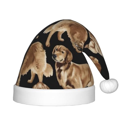 EdWal Plüsch-Weihnachtsmütze mit Golden Retriever-Aufdruck für Kinder, Weihnachtsmütze für Jungen und Mädchen, Weihnachtsfeierzubehör von EdWal