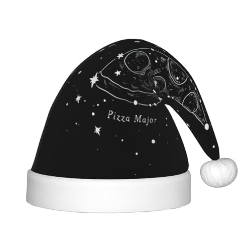 EdWal Weihnachtsmütze mit Pizza-Konstellations-Druck, Plüsch-Weihnachtsmannmütze für Kinder, Weihnachtsmütze für Jungen und Mädchen, Weihnachtsfeierzubehör von EdWal