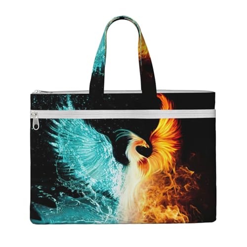 Fire and Water Phoenix Print Canvas Tote Bag,Canvas Document Bag,Zipper File Bag,Business Briefcase Bag for Office Travel von EdWal