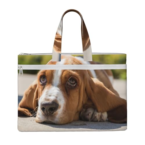 Leinen-Tragetasche mit Basset-Hound-Druck, Dokumententasche mit Reißverschluss, Aktentasche für Büro, Reisen von EdWal