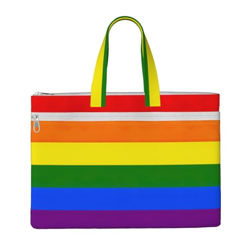 Leinen-Tragetasche mit Regenbogen-Druck, Dokumententasche mit Reißverschluss, Business-Aktentasche für Büro, Reisen von EdWal